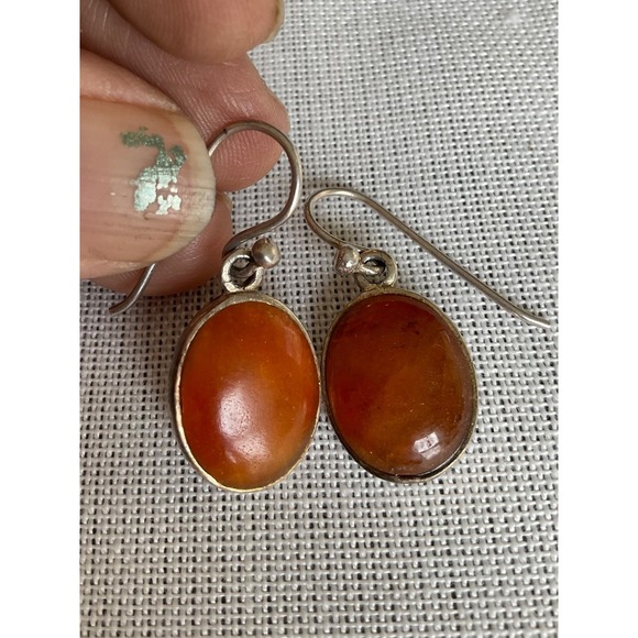 Barse 925 Sterling Silver gemstone earrings oval round dangle Vintage estate - Picture 2 of 4